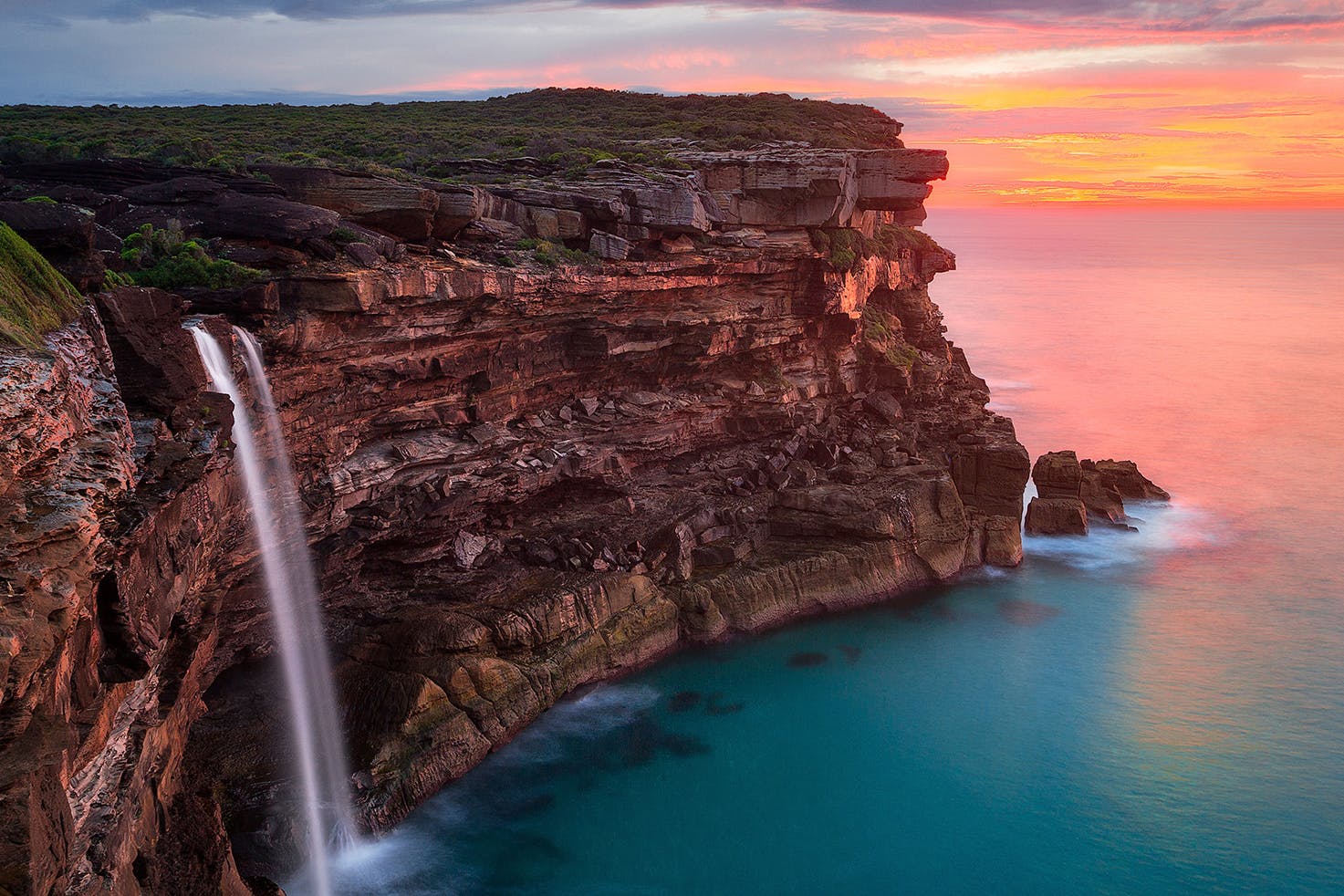 Sunrise at Curracurrong Falls and Eagle Rock in the Royal National Park, Sydney